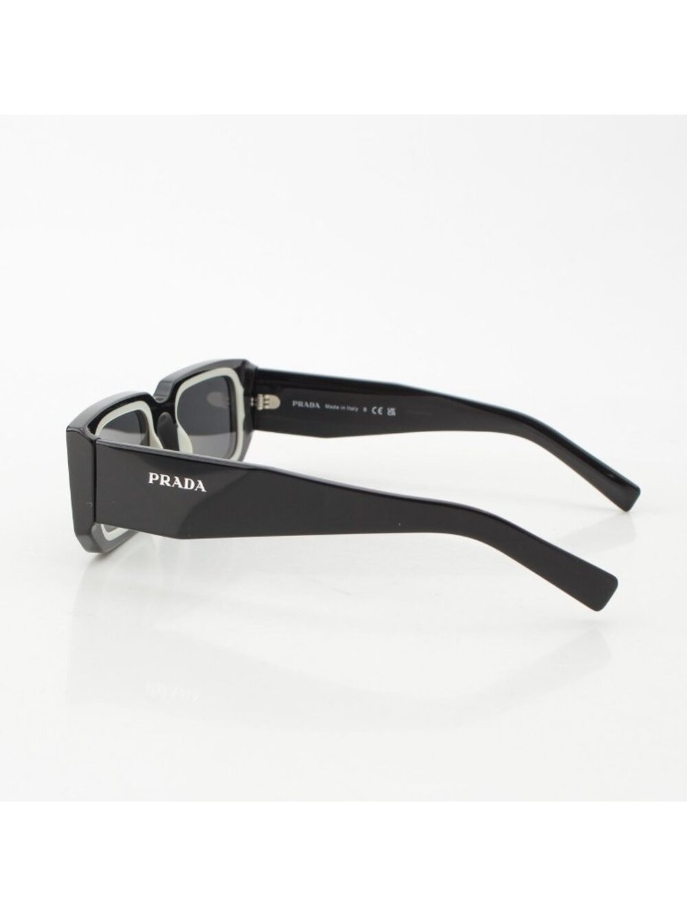 Prada Logo Square Sunglasses Eyewear Black White - Picture 3 of 10